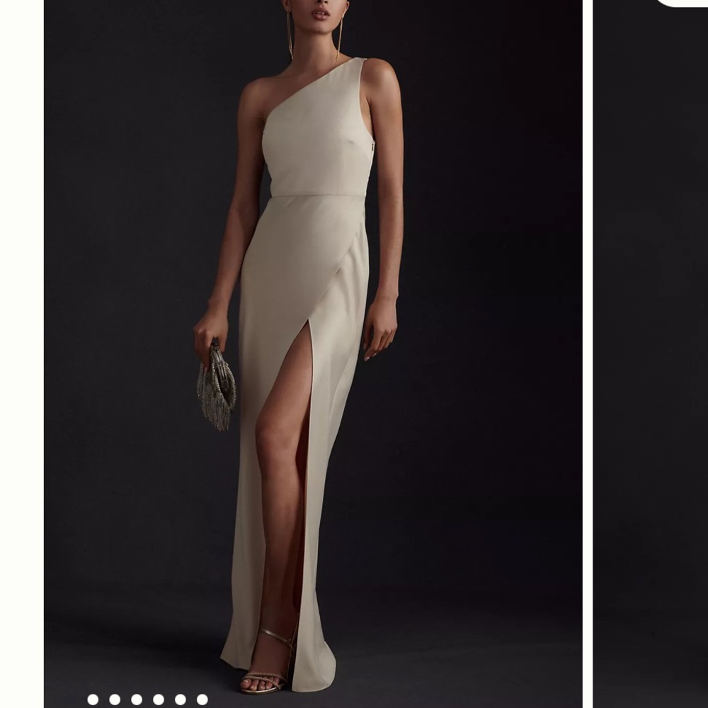 BHLDN Dylan one-shoulder satin side slit Elegant Dress. Anthology